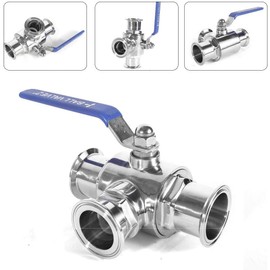 3-Way Ball Valve, 1.5 Inch Sanitary Ball Valve Clamp, 1/2 inch Stainless Steel 304, 3 Way Clamp Connection，Triclamp 3 way Valve(1.5")