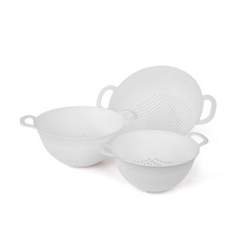 Mintra Home Colanders 3pk, (Assorted 3pk, White), (3pk includes 3 assorted sizes), Colorful, Fruit, Veggies, Pasta, Strainer, Dishwasher Safe, BPA Free, Durable, Heavy Duty