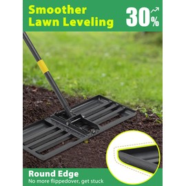 Lawn Leveling Rake, 30x10 in Large Soil Leveling Rake for Yard Heavy Duty, Round Edge Ground Leveler for Smooth Level Dirt Sand Grass Golf, 72" Long Handle, Foldable Garden Landscaping Levelawn Tools
