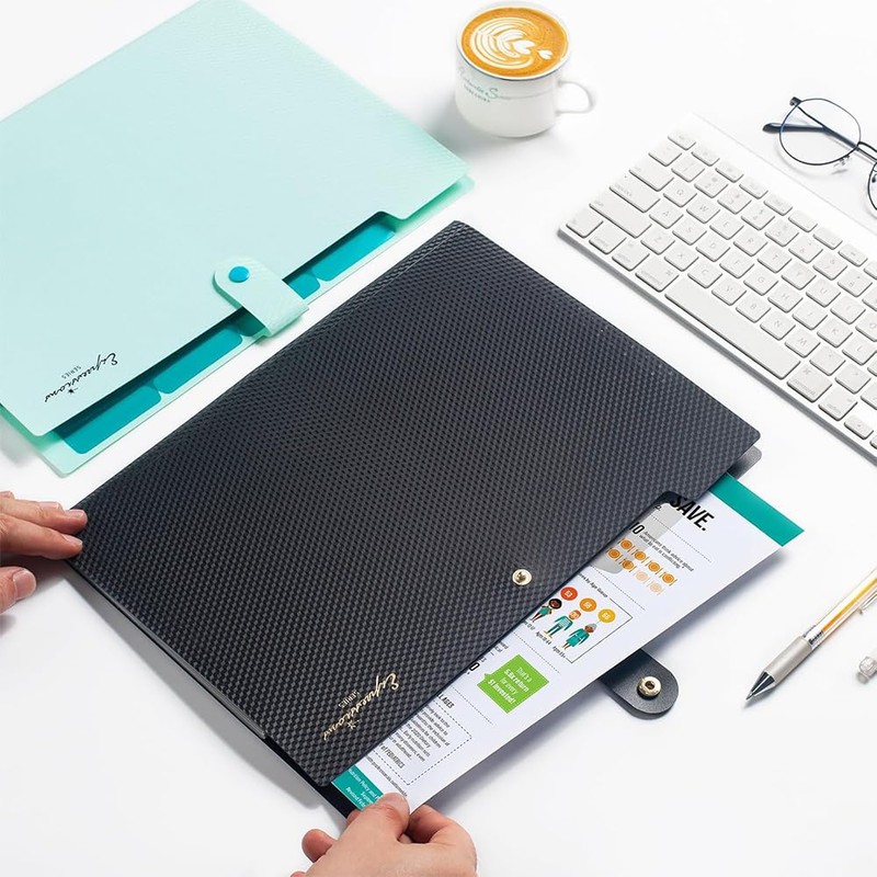 DFsucces Document File A4 13 Pockets Transparent Dividers Snap Button