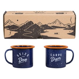 Gentlemen's Hardware GEN323 Enamel Espresso Set, Navy/Orange