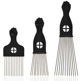 3-Piece Metal Afro Hair Pick Set, Fist Design Wide-Tooth Combs for Men & Women, Perfect for Natural Curly Afro Hair, Essential Hairdressing Styling Tool for Hair Care and Styling.
