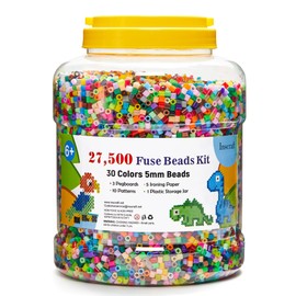 INSCRAFT 27,500 pcs Fuse Beads Kit for Kids Crafts, 30 Colors Iron Beads Set with 3 Pegboards, 5 Ironing Paper, 10 Patterns, Gifts for Birthday Christmas, Multicolor 5mm Melty Beads Bulk Refill Kit