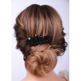 Teyglen Raw Crystal Quartz Hair Comb Clear Crystal Hair Side Comb Mermaid Rhinestone Hair Comb Sun Moon Goddess Headpiece Decorative Hair Accessories for Women Girls (Black)