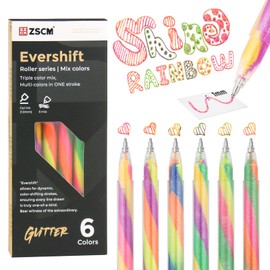 ZSCM 6 Pack Mixing of 3 Colors Magic Rainbow Glitter Gel Pens, Larger Capacity Color Changing Pen, Kawaii Fun Pen for Women Girls Doodling Scrapbooking Sketching Journaling, Artist Illustrating