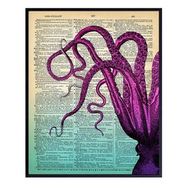 Octopus Decor - Coastal Wall Art - Nautical Wall Art - Ocean Wall Decor - Upcycled Dictionary Art - Nautical Bathroom Decor - Gift for Sea Lovers - 8x10