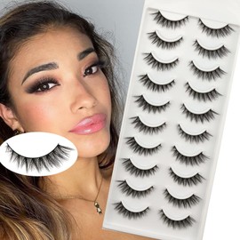 OBEYA False Eyelashes, Natural 3D Eyelashes, 10 Pairs, Multipack, Handmade, Thick, Fluffy Volume, Dramatic, Soft Fake Eyelashes (False Lashes - 09)