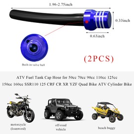 Yourkar 2 PCS Hose Gas Fuel Tank Cap, Aluminum Breather Fuel Valve Vent with Flexible Tube, Gas Tank Filler Cap Replacement for CRF YZF Motorcycle Dirt Bike, Motorcycle Accessories(Blue)