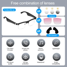 CatXQ Smart Bluetooth Audio Glasses | 2in1 Photochromic Sunglasses & Blue Light Filtering Lenses | HiFi Earmuff | Gradient Pink Sunglasses Lenses for Men Women [Optional Replacement Lens]