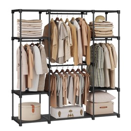 SONGMICS Portable Closet, Freestanding Closet Organizer, Clothes Rack with Shelves, Hanging Rods, Storage Organizer, for Cloakroom, Bedroom, 59.5 x 16.9 x 65.4 Inches, Black URYG036B02