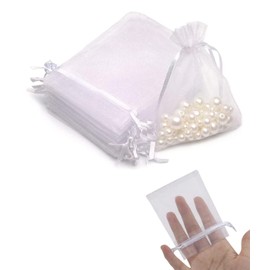 LICHUANUK Pack of 50 Organza Bags, White Organza Gift Bags, 7 x 9 cm Small Gift Bags for Party, Jewellery, Festival, Bath Soaps, Make-Up Samples