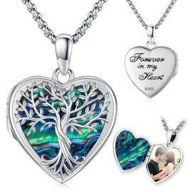 Odinstone Locket for Opening Pictures Tree of Life Locket Necklace Women's 925 Sterling Silver Pendant Photo Locket for Women Gifts for Women Mum, Sterling Silver, Cubic Zirconia