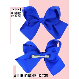ToBeInStyle Girls' 12 Piece Hair Clips 7" Classic Cheer Bow - Blue Ensemble
