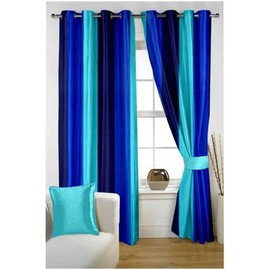 Laying Style? Elegant Ringtop 2 Piece Eyelet Polyester Door Curtain Set - 7ft, Blue