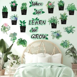 VePret Succulent Potted Plants Wall Decals Peel and Stick, We Learn We Grow Positive Wall Stickers & Murals, Removable Home Decor Art for Bedroom Living Room Classroom Office