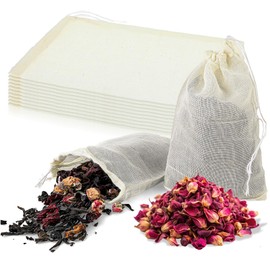 Piriuuo Pack of 10 Spice Bags, 15 x 10 cm Spice Bags with Drawstring Spice Bags for Cooking Reusable Tea Bags for Self-Filling Cotton Bags for Loose Tea, Coffee, Spices, Filters