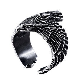 SINLEO Freedom Vintage Silver Black American US Eagle Stainless Steel Men Ring Gothic Biker Band Size 9
