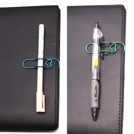 NELJIBEHU 12 Pcs Metal Pen Holder Clips for Notebook, Planner Accessories, 2.8-Inch Jumbo Heart Paper Clips