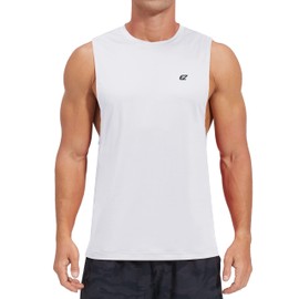 EZRUN Men's Workout Tank Top Gym Muscle Sleeveless Shirts Quick Dry Athletic Bodybuilding Stringers White