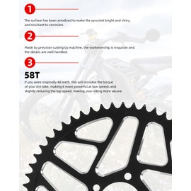 BAOUFF Sprocket for Surron,58T Chain Sprocket for Dirt Bike Sur Ron Light Bee S/Light Bee X/X160/X260/Talaria Sting MX3/Talaria Sting R MX4 - Black