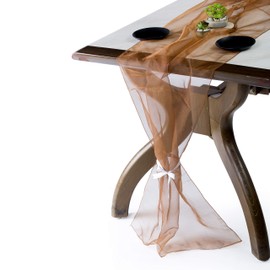 mds Pack of 5 Wedding 27 x 120 inches Long Sheer Organza Table Runner for Wedding Banquets Decorations Birthday Parties, Engagements, Rustic Boho for 10Ft Table Runners - Bronze