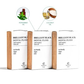 Terra & Co, Brilliant Black Dental Floss (3 Pack) | Organic Teeth Whitening Products | All Natural, with Activated Bamboo Charcoal | Vegan & Cruelty Free | Luxury Dental Care