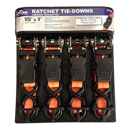 S-Line SL91 Ratchet Strap Tie Down with Padded Handle and Large S-Hooks, 1-Inch byx 15-Feet, 500-Pounds Working Load Limit, 4-Pack