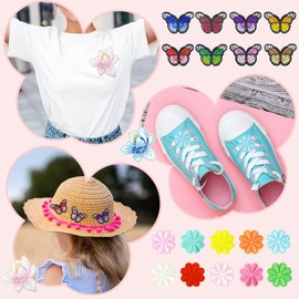 20 Pcs Iron On Patches for Clothing, Flowers & Butterfly Embroidered Patch Assorted Applique Patches Cute Iron on Patches for Clothing Jeans Jackets Hats Shoes Backpacks DIY Accessories