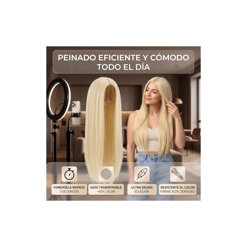 Pelucas Largas y Rectas Doradas, Pelucas Doradas para Mujeres, Peluca