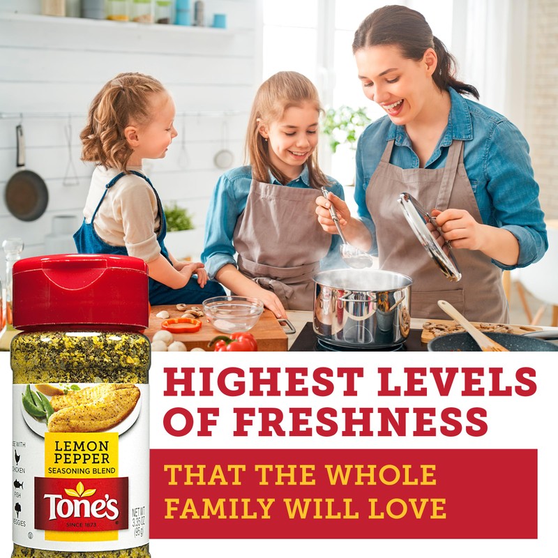 Tones Lemon Pepper Seasoning Blend, 3.35 Ounce