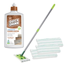 Quick Shine Hardwood Floor Clean + Polish Mop Kit w/ 3 Reusable Pads & 1-16 oz. Floor Luster w/Plant-Derived Carnauba | Use Wet + Dry | Safer Choice pH Neutral Ready to Use Formula