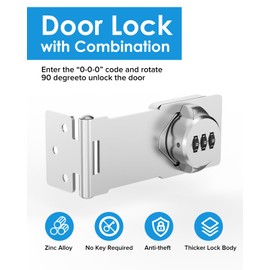 Cabinet Password Hasp Locks, Barn Door Lock, Office File Cabinet Lock, Household Security Combination Latch Lock for Locker, Fence, Bathroom, Outdoor,Mailbox, Garden (Silver-2Pcs)