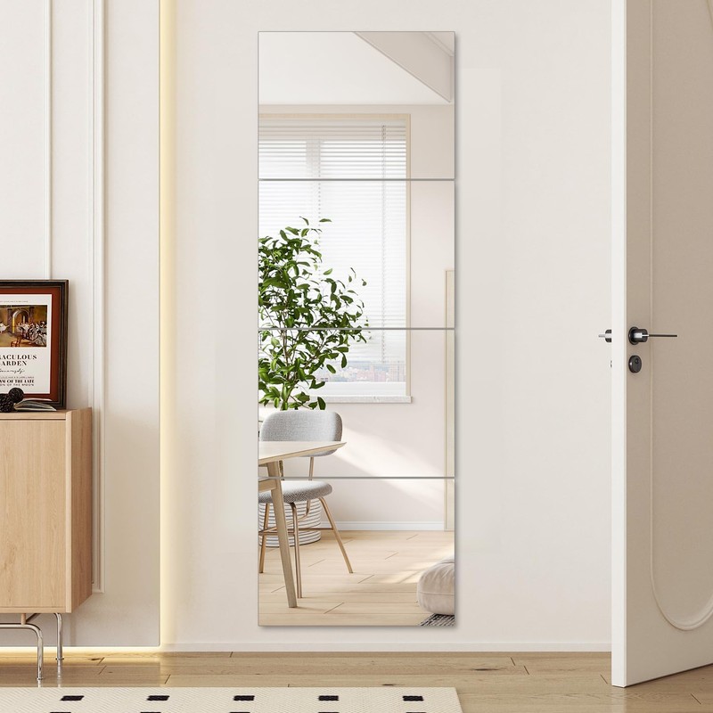 VASUHOME Large Mirror Tiles 16"x12" (4 Pack), Full Length Wall