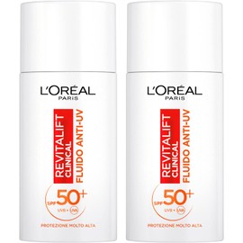 L'Oréal Paris Revitalift Clinical Anti-UV Face Fluid SPF 50+ Sun Protection with Netlock Technology Formula with Vitamin C Antioxidant and Anti-Aging Action Ultra Light Texture - 2 Bottles of 50ml