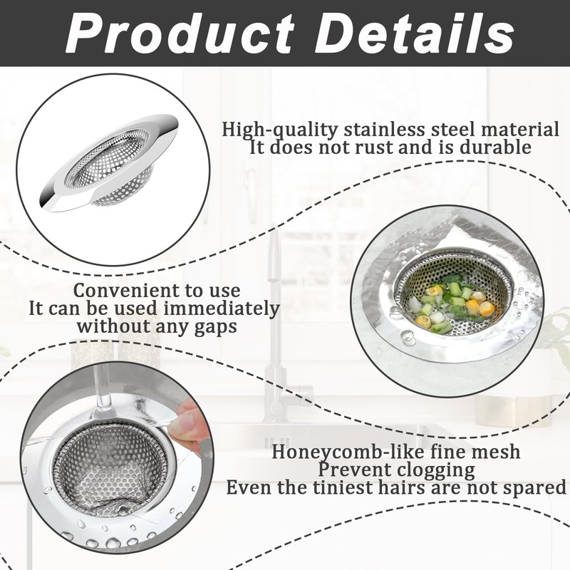 Pack of 4 Drain Strainer Shower, 7.5 cm Hair Strainer
