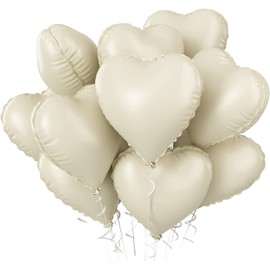 Hengfengmy Foil Heart Balloons, 10Pcs Heart Shape Balloons Mylar Balloons for Helium Decorations for Mother's Day, Wedding, Brithday Party, Anniversary (Cream)