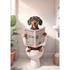 Dachshund Reading Newspaper on Toilet, Funny Bathroom Wall Art, Humorous