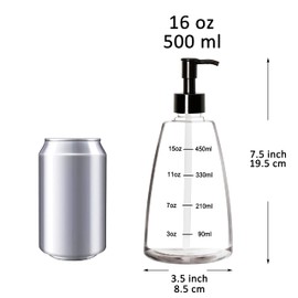 Youngever Paquete de 5 botellas de plástico de 16 onzas, botellas de plástico transparentes recargables con medición y bloqueo de viaje (forma de cono)