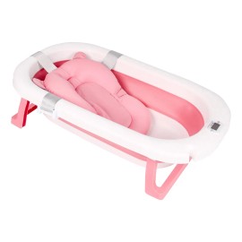 Tina Bañera Kiddos de Baño Plegable Portátil de Viaje Resistente Practica para Bebés con Termómetro Cojín y Soporte Color Rosa Liso