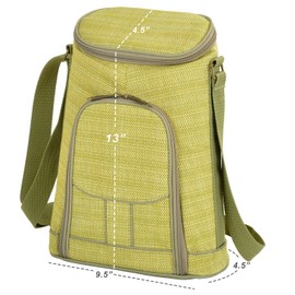 Picnic at Ascot Stylish 2 Bottle Insulated Wine Tote Bag with Cheese Board, Knife and Corkscrew - Olive Tweed