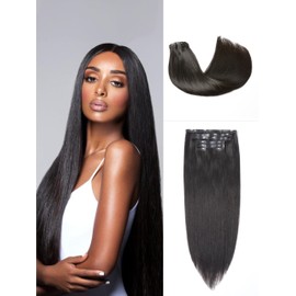 LUVME HAIR Seamless Clip in Human Hair Extensions Fullness with 1 Pack, Natural Black 18 Inch 135g 9pcs, Clip in Hair Extensions Yaki Straight Thick Natural Invisible Hair Extensions