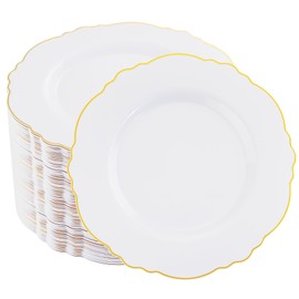 WDF 60pcs Gold Dessert Plates-7.5inch Baroque White&Gold Disposable Dessert/Salad Plates for Upscale Parties &Wedding