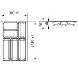 SO-BOX 2 Cutlery Tray Width 30.9 cm, Depth 46.2 cm with Silver Grey Canvas Structure for Drawers up to July 2012 by Nobilia with a Width of 40 cm