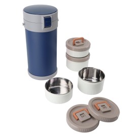 TOPINCN 2.9L Stackable Insulated Box 304 Stainless Steel Leakproof Food Jar with Handle and Venting Valve, Double Layer Vacuum Insulation Technology (Blue)