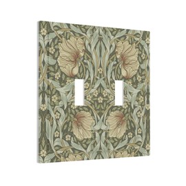 William Morris Pimpernel Flowers 2 Gang Light Switch Cover Vintage Floral Green Botanical Double Toggle Wall Plate Decorative Electrical Switchplate Covers for Country Bedroom Home Décor