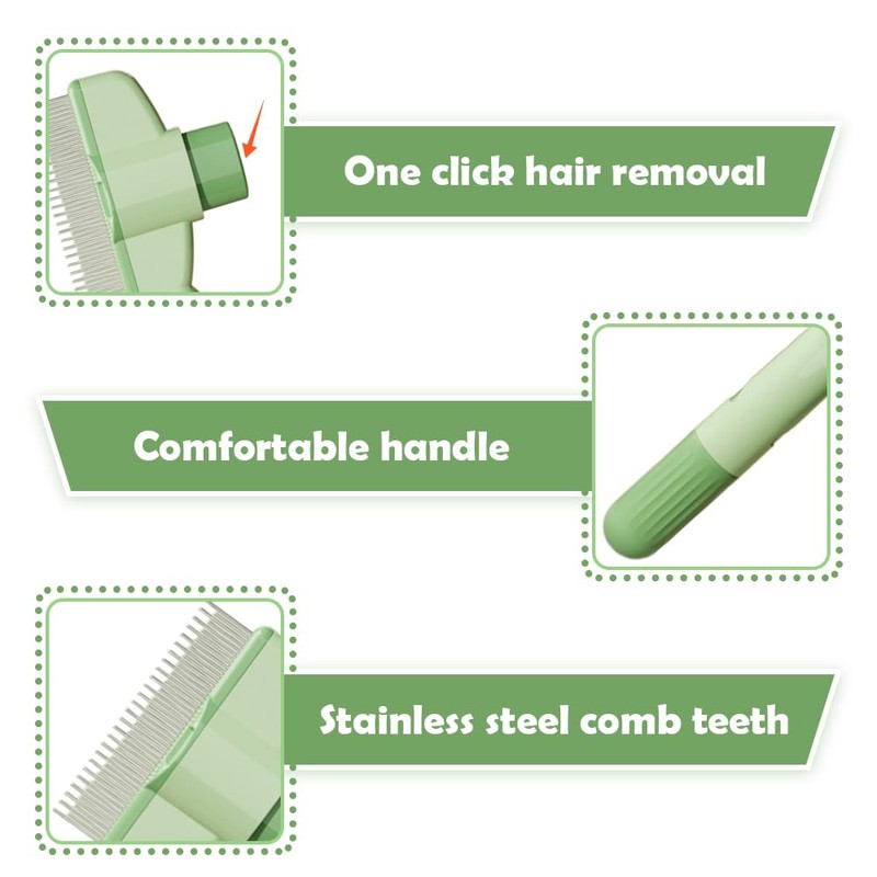 Pet Massage Comb, Hair Removal Brush with Button for Short,