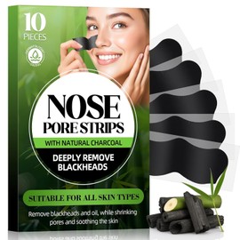 Shaeva Natural Charcoal Pore Strips Blackhead Remover Strawberry Nose Deep Clean and Shrink Smoothing for Oily Skin (10 Pieces) / 셰바 내추럴 숯 모공 스트립 블랙헤드 리무버 지성 피부용 딸기 코 딥 클린 및 수축 스무딩 (10개)