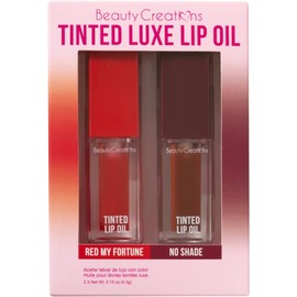 Beauty Creations - Tinted Luxe Lip Oil Duo Bold Moves - Set de 2 Aceites Labiales con Color, Tonos Red My Fortune y No Shade, Vitamina E, Tinte Translúcido y Acabado Brillante