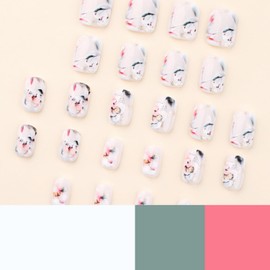 Flower Press on Nails Short Square Fake Nails White with Acrylic design Stick on Nails Glossy Full Cover Spring Summer False Nails Reusable Floral Glue on Nails for Women Girls Nail Decorations24pcs