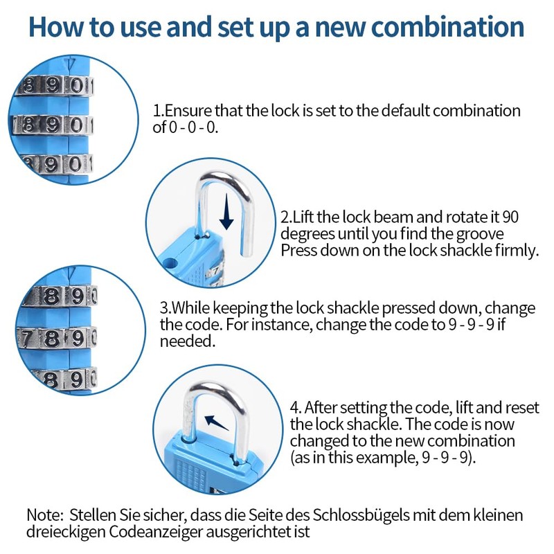 RESET-071 3 Digit Small Combination Lock Tiny Padlock for Mini